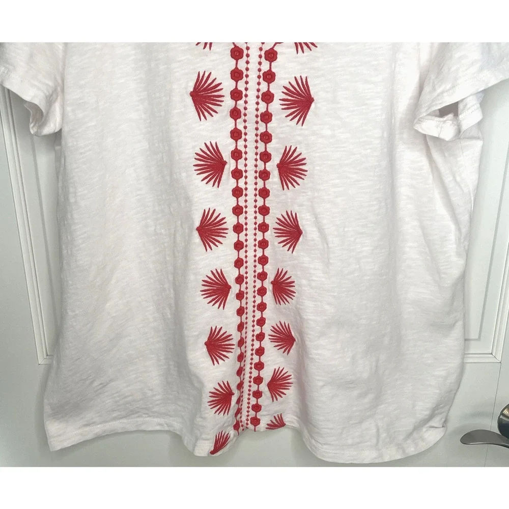 Talbots Women's Aztec Embroidered Short Sleeve Top Sz Petite 2XL 100% Cotton